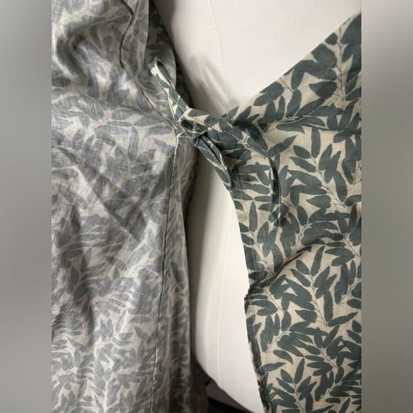 Onia | NWT medium | linen blend true wrap mini dress in green leaf on ecru - Picture 5 of 11